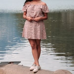 Two Piece Floral Off Shoulder Crop Top & Skirt